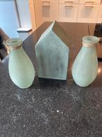 Decoratieve set: vazen en huisje, Huis en Inrichting, Ophalen, Minder dan 50 cm, Groen, Glas