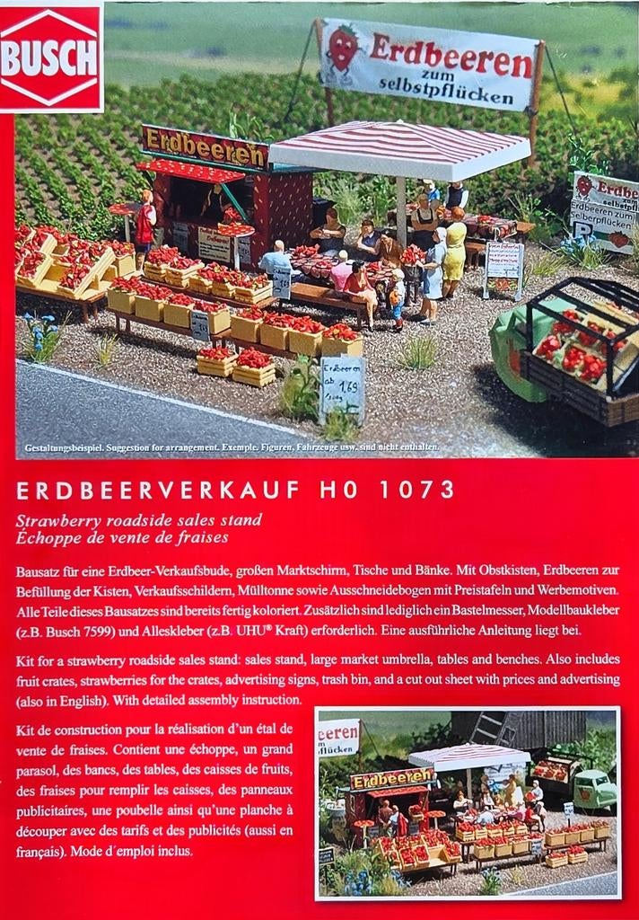 Busch HO 1073 Aardbeien Verkoopkraam Modelbouw Kit, Ophalen, Groter dan 1:32, Overige merken
