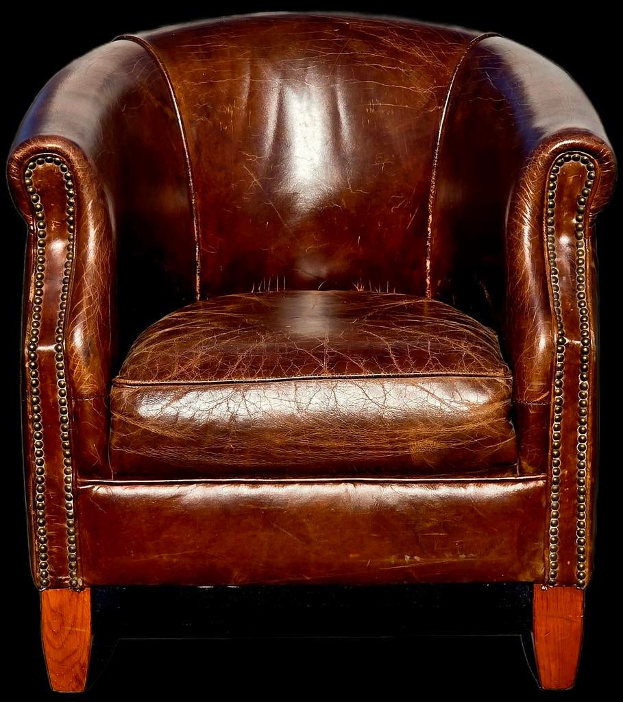 Chesterfield club fauteuil vintage leer + BEZORGING GRATIS