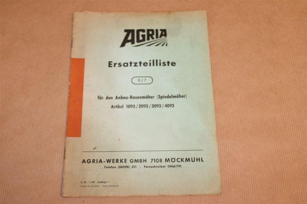 Agria Onderdelencatalogus - Grasmaaier - Ca 1965, Ophalen of Verzenden, Gelezen, Bouwkunde