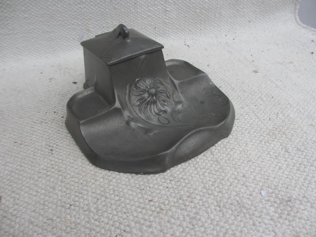 Hugo Leven - KAYSERZINN jugendstil tinnen inktpot/ kandelaar, Antiek en Kunst, Antiek | Tin, Ophalen of Verzenden