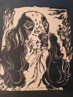 houtsnede Olga Slagter Spaniel hond gesigneerd, Ophalen