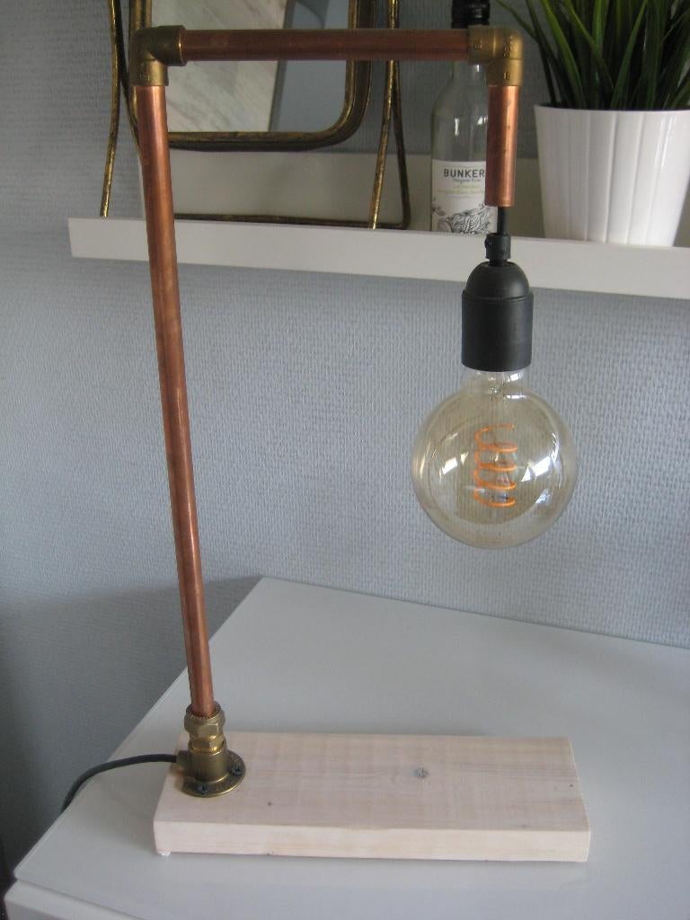 Industriële BUREAULAMP/TAFELLAMP van koperen buizen, Ophalen, INDUSTRIEEL, 50 tot 75 cm, Nieuw