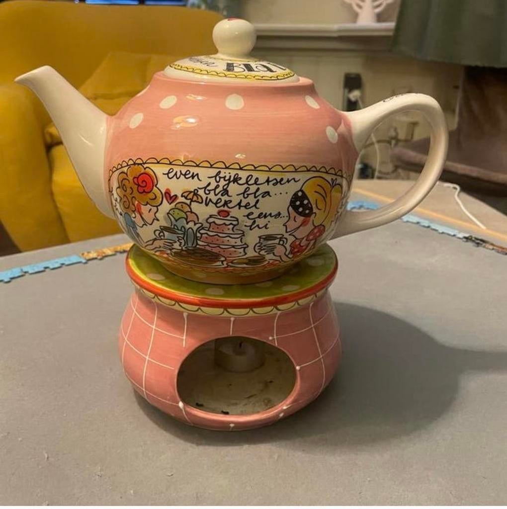 Blond Amsterdam theepot met warmhouder dmv theelichtje, Huis en Inrichting, Keuken | Keukenbenodigdheden, Zo goed als nieuw, Roze