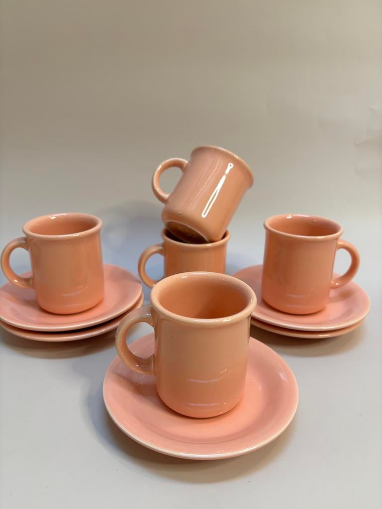 Retro Pagnossin Italy kop en schotels peach 10 delige set, Ophalen of Verzenden