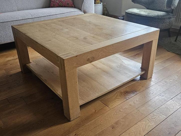 Prachtige Eiken Salontafel (100x100) – Landelijk & Robuust, Huis en Inrichting, Tafels | Salontafels, Gebruikt, Minder dan 50 cm