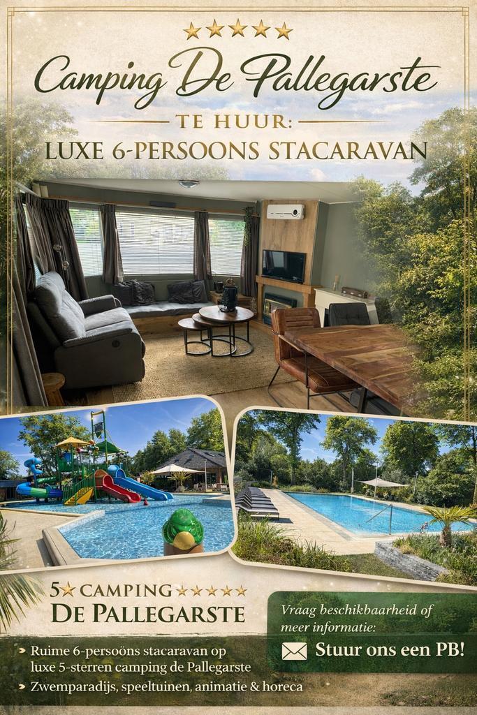 6P gerestylde stacaravan te huur 5* camping de Pallegarste, Caravans en Kamperen, Verhuur