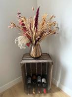 Houten bijzettafel kist op wielen / wijnrek / kastje, Minder dan 55 cm, Gebruikt, Rechthoekig, Hout