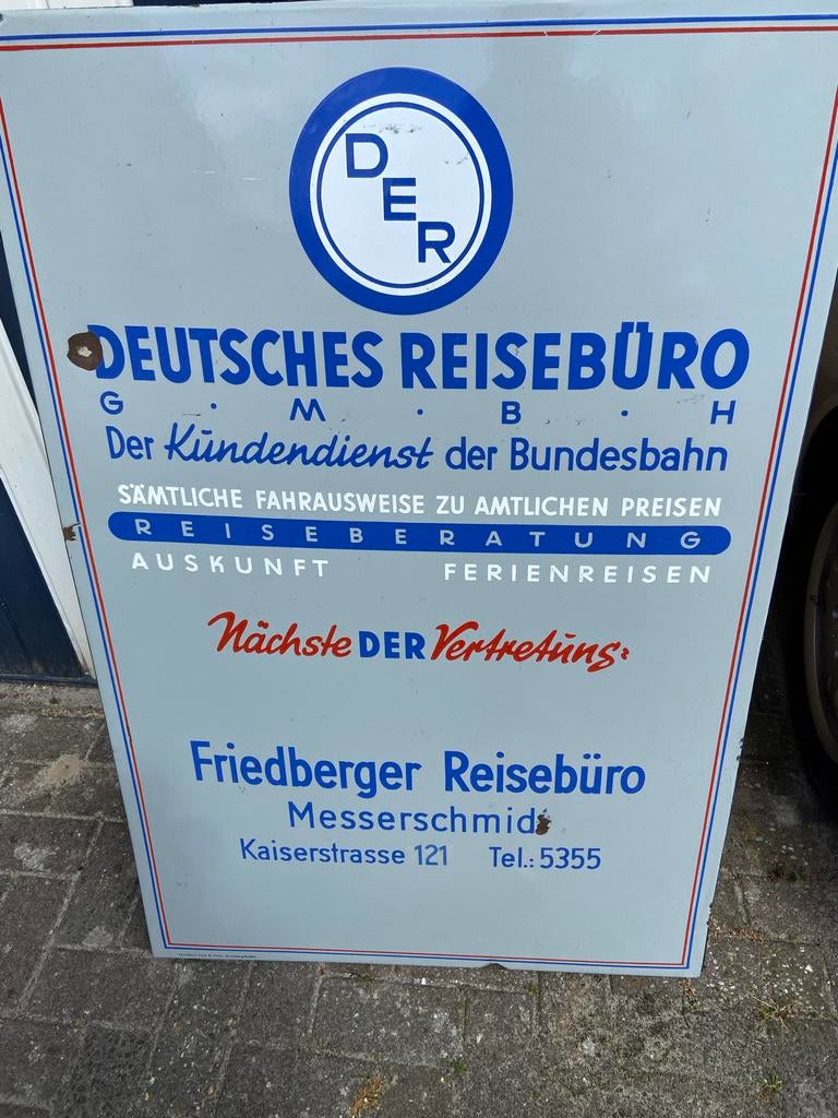 Vintage Emaille Bord - Deutsches Reisebüro - Zeldzaam, Ophalen of Verzenden