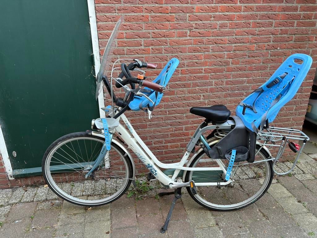 Mooie moederfiets met 2 kinderzitjes, 2 zitjes, Gebruikt, Dubbele standaard, 50 tot 53 cm