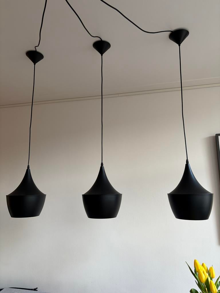 3x hanglamp zwart Fat, Ophalen, Zo goed als nieuw, Metaal, Minder dan 50 cm