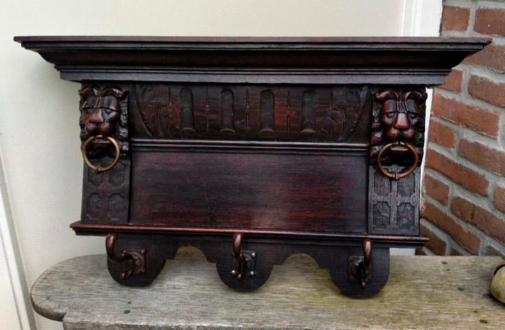 Antiek Houten Mechelse Leeuwenkop Kapstok - 3 Kapstokhaken, Huis en Inrichting, Woonaccessoires | Kapstokken, Zo goed als nieuw