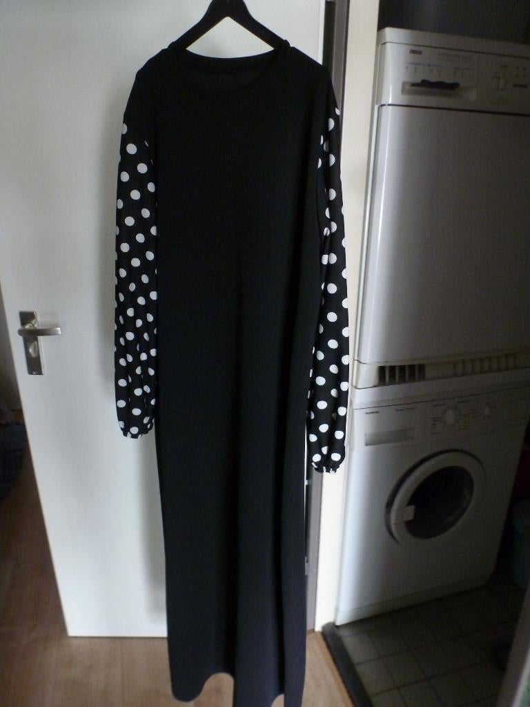 maxi jurk ZWART polka dot MOUWEN 46 -GRATIS zend, Verzenden, Zwart, Maat 46/48 (XL) of groter, Nieuw