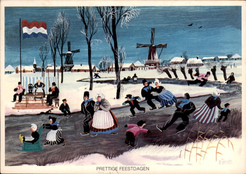 voor het kind, schaatser met twee molens, Wim Bijmoer, Verzenden, 1960 tot 1980, Gelopen, Feest(dag)