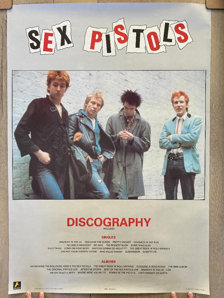 Sex Pistols poster 'Discography', Verzamelen, Rechthoekig Staand, Ophalen of Verzenden, Zo goed als nieuw, A1 t/m A3