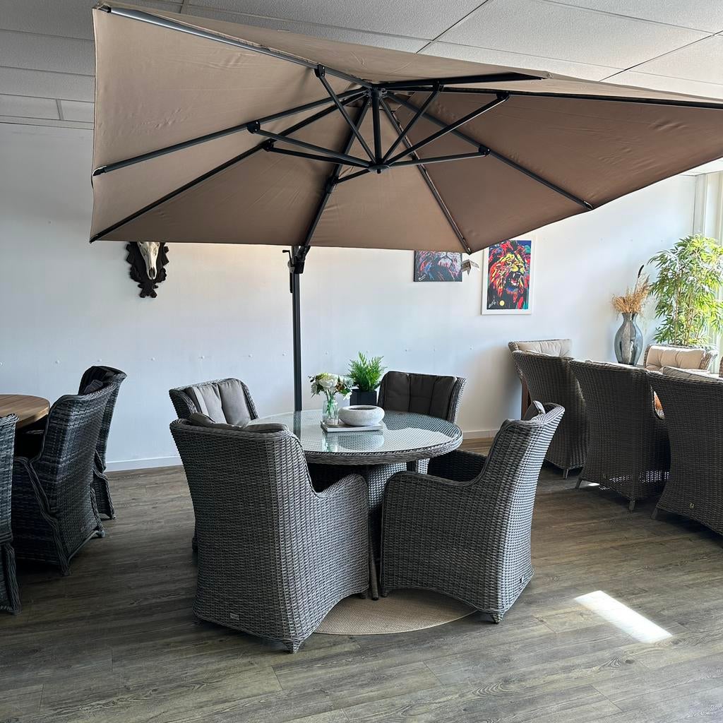 Mooie ronde tuinset – wicker – 4 stoelen – 120 cm tafel, Zenq, Verzenden, ., Zo goed als nieuw