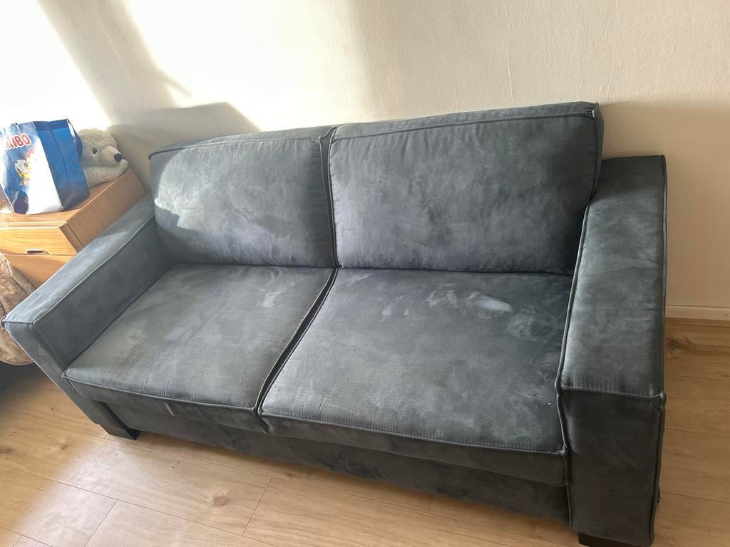 Blauwe stoffen bank - Zo goed als nieuw, 150 tot 200 cm, Driepersoons, 75 tot 100 cm, Ophalen of Verzenden