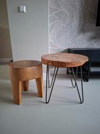 Set van 2 houten bijzettafels, Huis en Inrichting, Tafels | Bijzettafels, Ophalen, Minder dan 45 cm, Gebruikt, Rond