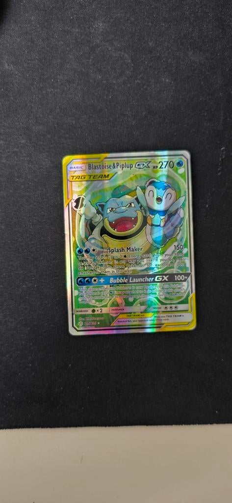 Blastoise & Piplup GX TAG TEAM Pokémon kaart, Ophalen of Verzenden, Gebruikt, Losse kaart
