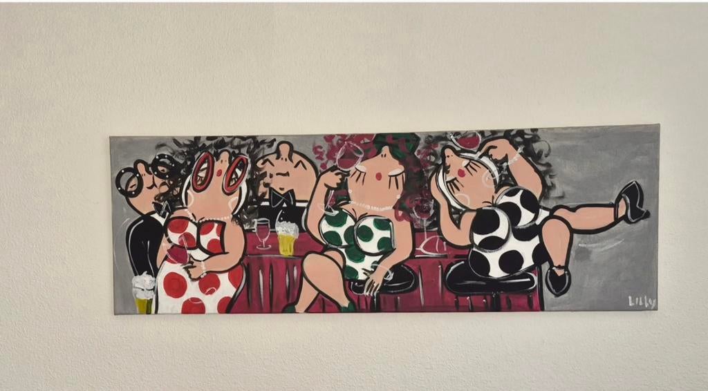 Schilderij dikke dames aan de bar, Antiek en Kunst, Kunst | Schilderijen | Modern, Ophalen