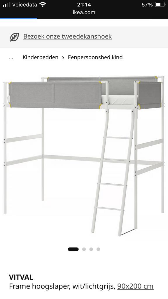 IKEA VITVAL Hoogslaper wit/lichtgrijs 90x200 cm, Kinderen en Baby's, Kinderkamer | Stapelbedden en Hoogslapers, Ophalen, Zo goed als nieuw