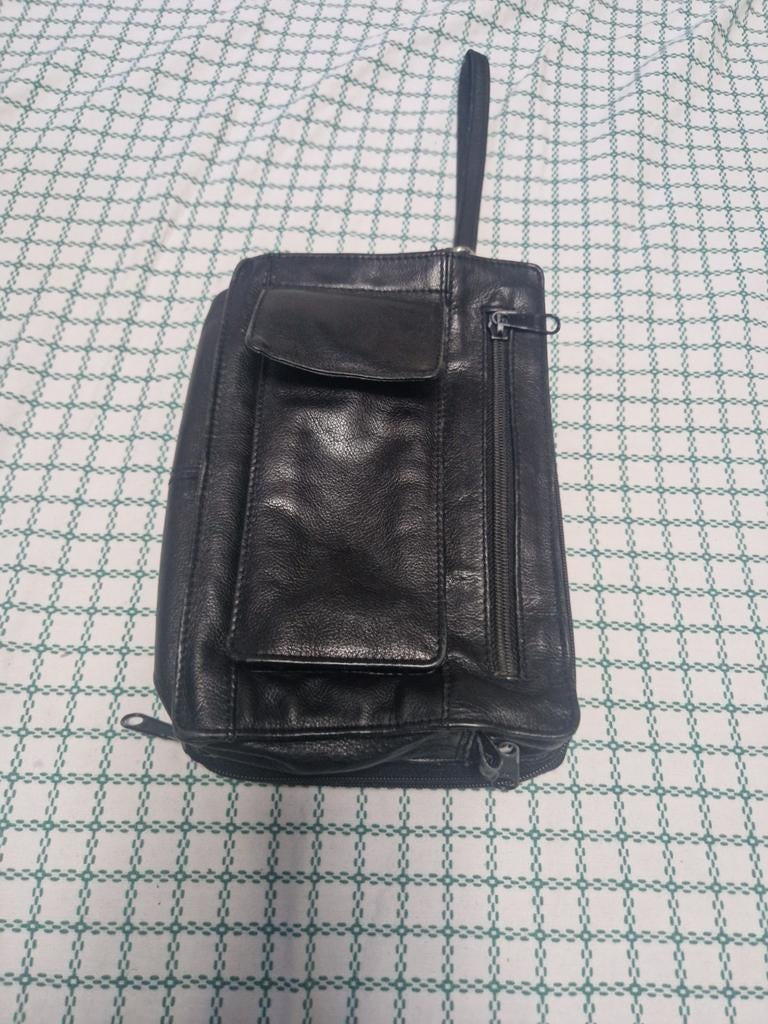 Zwarte leren heren toilettas/handtas, Gebruikt, Zwart, Minder dan 35 cm, Minder dan 20 cm