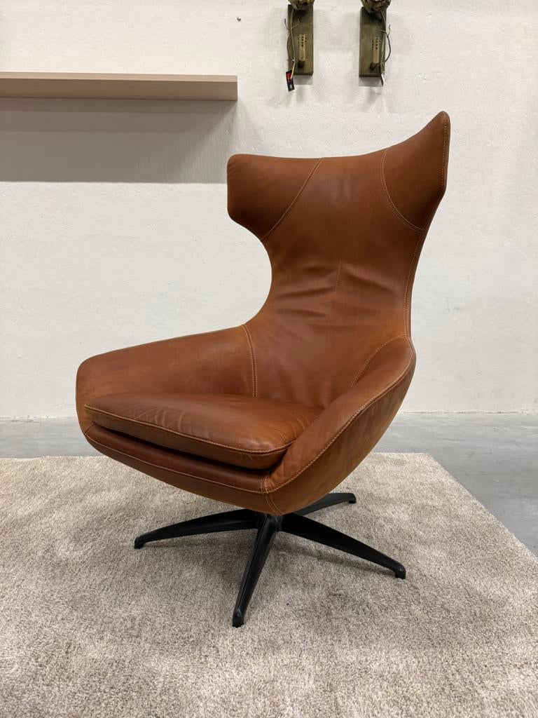 Leolux Caruzzo relaxfauteuil poef Danza leer Stoel, Leolux, Ophalen of Verzenden, Zo goed als nieuw, 50 tot 75 cm