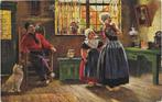 Klederdracht, man met pijp, meisjes, hond, oud interieur, Verzenden, Voor 1920, Gelopen, Noord-Holland