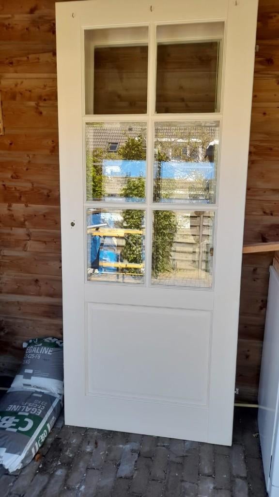 3 Opdekdeuren met facetgeslepen glas € 75,- pst., Doe-het-zelf en Verbouw, Deuren en Horren, Ophalen, Gebruikt, 80 tot 100 cm