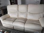 Echt leren licht beige bankstel, Ophalen, Zo goed als nieuw, Rechte bank, Vierpersoons of meer