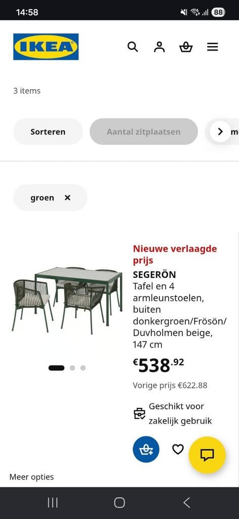 IKEA SEGERÖN Tuinset met 4 stoelen en tafel 1 jaar oud, Ophalen
