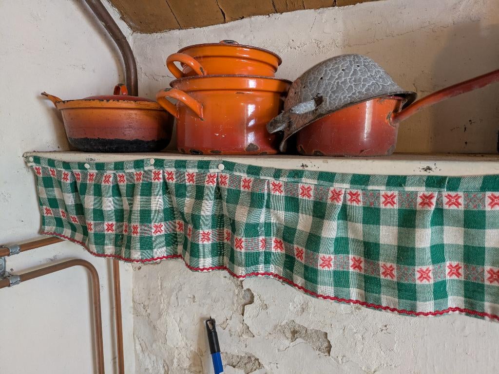 Oranje emaille pannenset, Antiek en Kunst, Antiek | Emaille, Ophalen