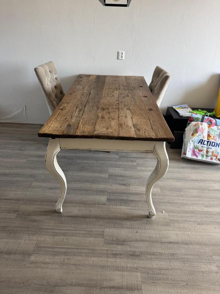 Riviera Maison eettafel met 2 stoelen - Landelijke stijl, Ophalen, Gebruikt, 50 tot 100 cm, Landelijke stijl, Brocante