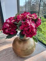 Koperkleurige vaas met roze hortensia's, Overige materialen, Overige kleuren, 50 tot 75 cm, Ophalen of Verzenden