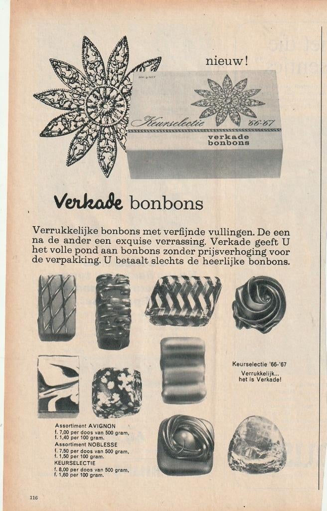 Retro reclame 1966 Verkade Zaandam chocolade bonbons, Verzamelen, Retro, Verzenden, Overige typen