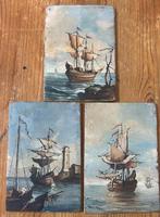 3 Miniatuurschilderijtjes van schepen, 19e eeuw, Antiek en Kunst, Kunst | Schilderijen | Klassiek, Verzenden
