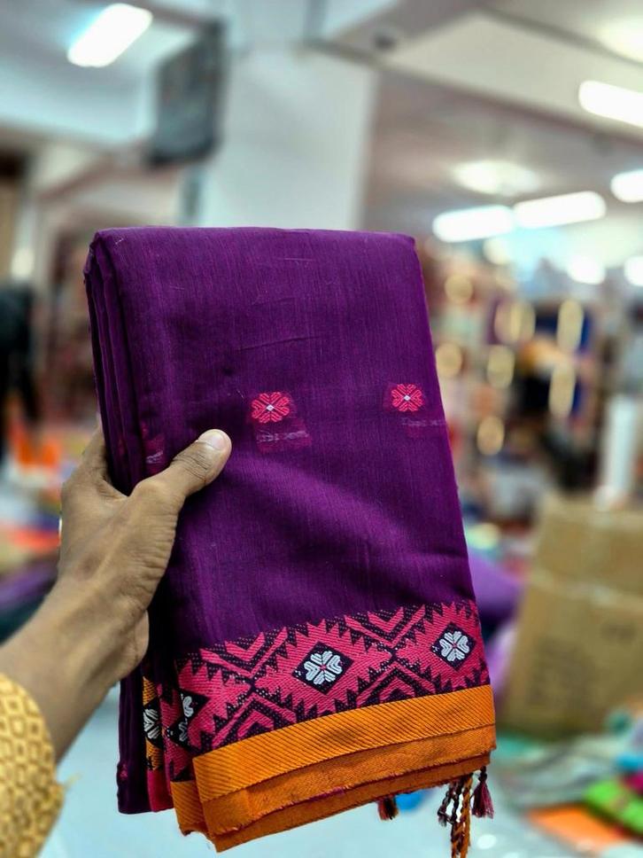 Prachtige paarse katoenen sari met borduursel, Kleding | Dames, Overige Dameskleding, Nieuw, Ophalen of Verzenden