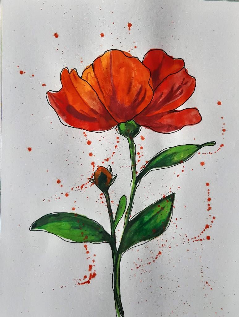 Unieke Handgeschilderde schilderij Aquarel op papier 30x40, Ophalen of Verzenden