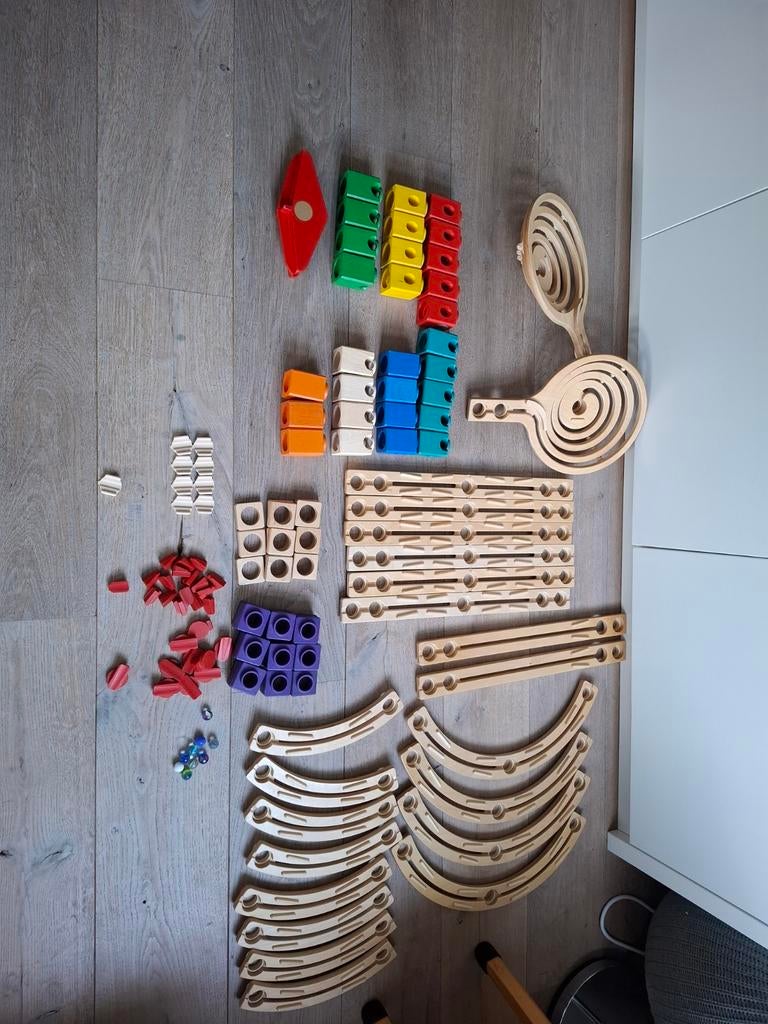 Hape houten knikkerbaan met 2 cyclonen, Ophalen of Verzenden, Gebruikt, Overige typen