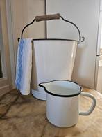 Vintage geëmailleerde emmer en kan, Ophalen of Verzenden