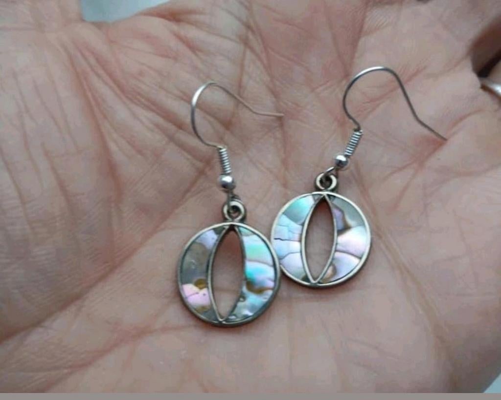 Vintage oorbellen Abalone Alpaca Mexico zilver, Ophalen of Verzenden, Zilver, Overige materialen