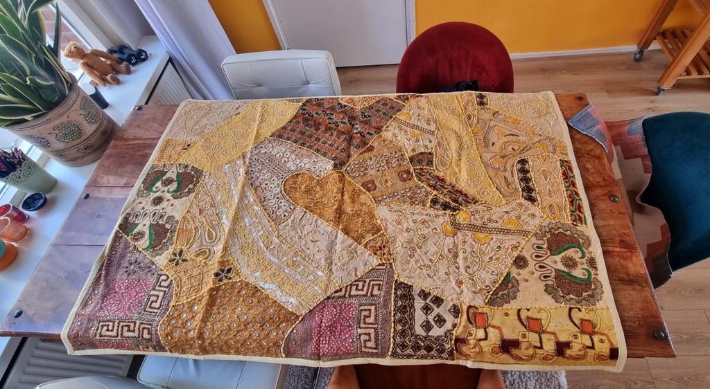Sari Patchwork Handgeborduurd Wandkleed - Oosters Design, Gebruikt, Oosters, Meerkleurig, Ophalen of Verzenden