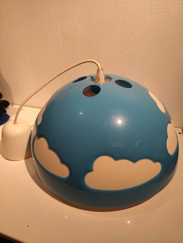 Vintage wolkenlamp, blauw met witte wolken, Huis en Inrichting, Lampen | Hanglampen, Kunststof, Gebruikt, Ophalen of Verzenden
