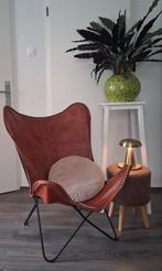Vlinderstoel leer bruin cognac, Huis en Inrichting, Fauteuils, Ophalen, Gebruikt, Leer