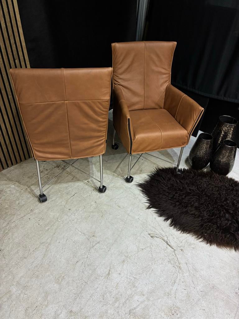 2 Montis Chaplin leren fauteuils - zo goed als nieuw, Huis en Inrichting, Ophalen, Twee, Bruin, .