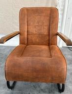 Bruine Fauteuil met Houten Armleuningen, Huis en Inrichting, Ophalen, Gebruikt, Minder dan 75 cm, 50 tot 75 cm