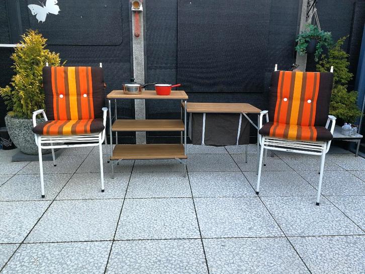 Kampeerstoelen/campingstoelen met buitenkeuken. Vintage., Caravans en Kamperen, Kampeermeubelen, Campingstoel, Ophalen