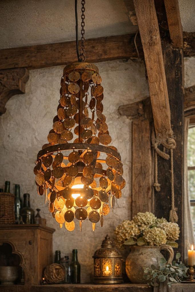 Stoere roest schijfjeslamp, Huis en Inrichting, Lampen | Hanglampen, Nieuw, 50 tot 75 cm, Metaal, Ophalen of Verzenden