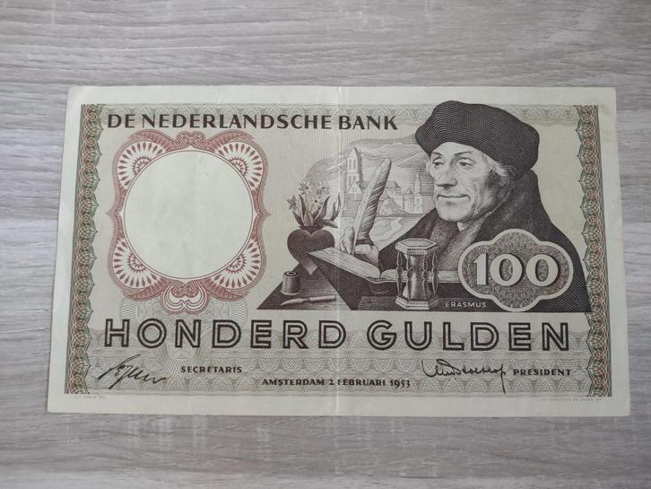 Mooi biljet 100 gulden Erasmus, 1953, Postzegels en Munten, Bankbiljetten | Nederland, 100 gulden, Ophalen of Verzenden