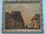 Straatje met boertje, olie op paneeltje, Antiek en Kunst, Kunst | Schilderijen | Klassiek, Ophalen of Verzenden